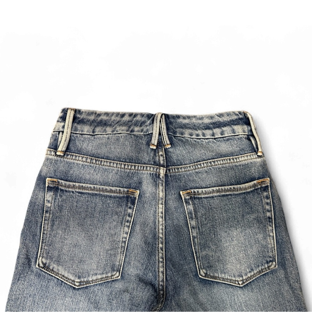 Good American High Rise Raw Hem Straight Jeans Button Fly Blue - Size: 25 - Picture 5 of 5